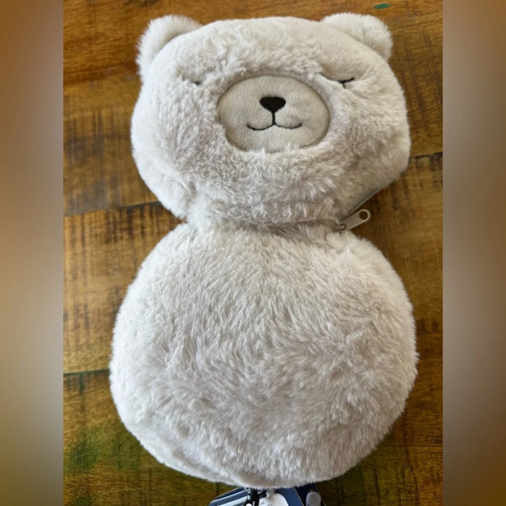 NWT,  2-in-1 Travel Pillow and Eye Mask in a Compact Zippered Bear w/ Clip On‎